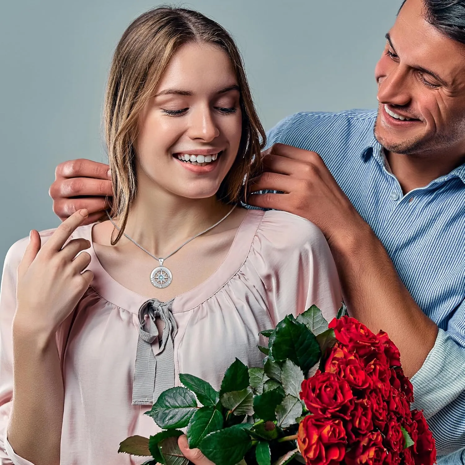 To My Wife Necklace From Husband Compass Necklace For Women Soulmate Future Wife Girlfriend Jewelry Birthday Christmas Valentine's Gifts With Message Card & LED Box