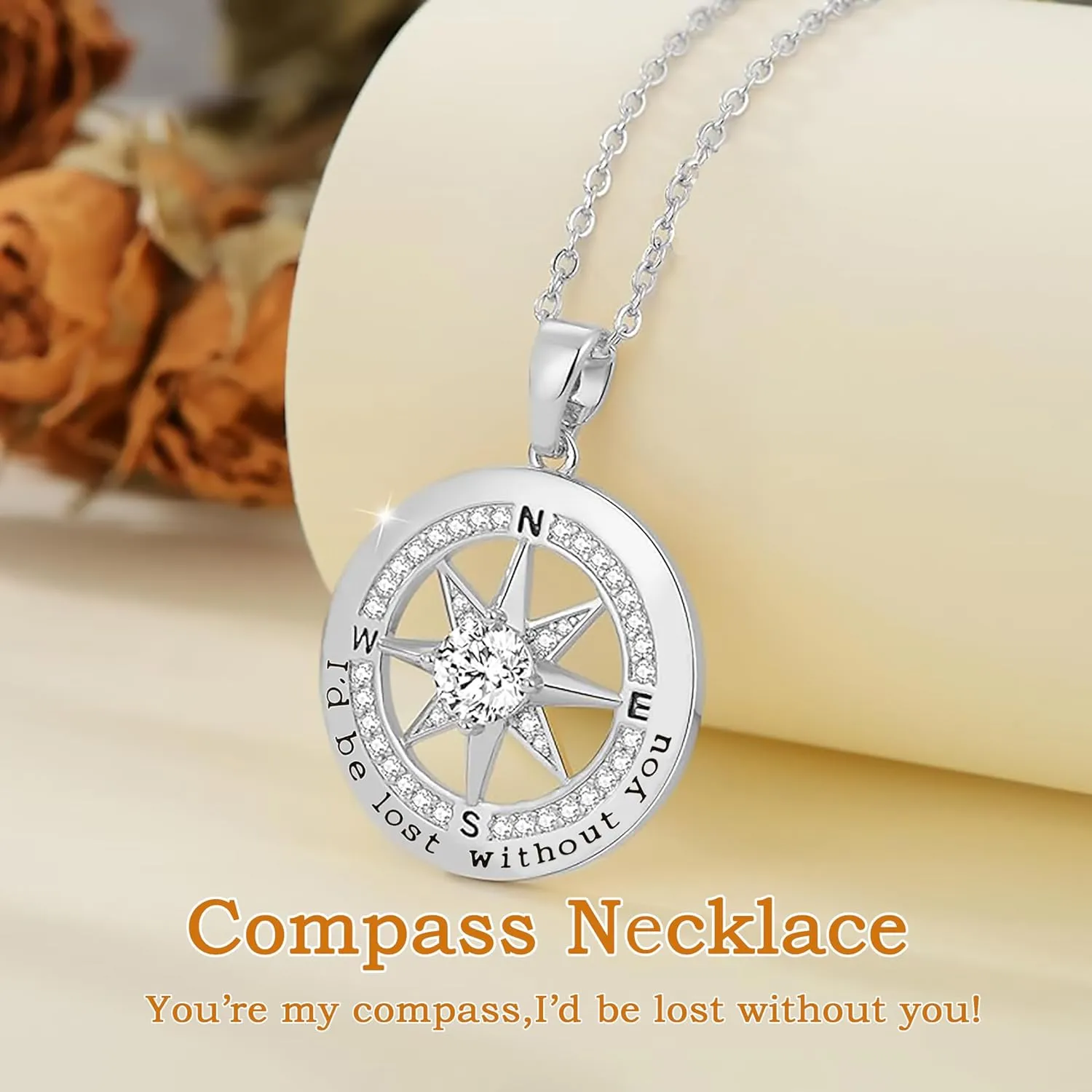 To My Wife Necklace From Husband Compass Necklace For Women Soulmate Future Wife Girlfriend Jewelry Birthday Christmas Valentine's Gifts With Message Card & LED Box