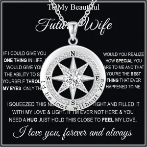 To My Wife Necklace From Husband Compass Necklace For Women Soulmate Future Wife Girlfriend Jewelry Birthday Christmas Valentine's Gifts With Message Card & LED Box