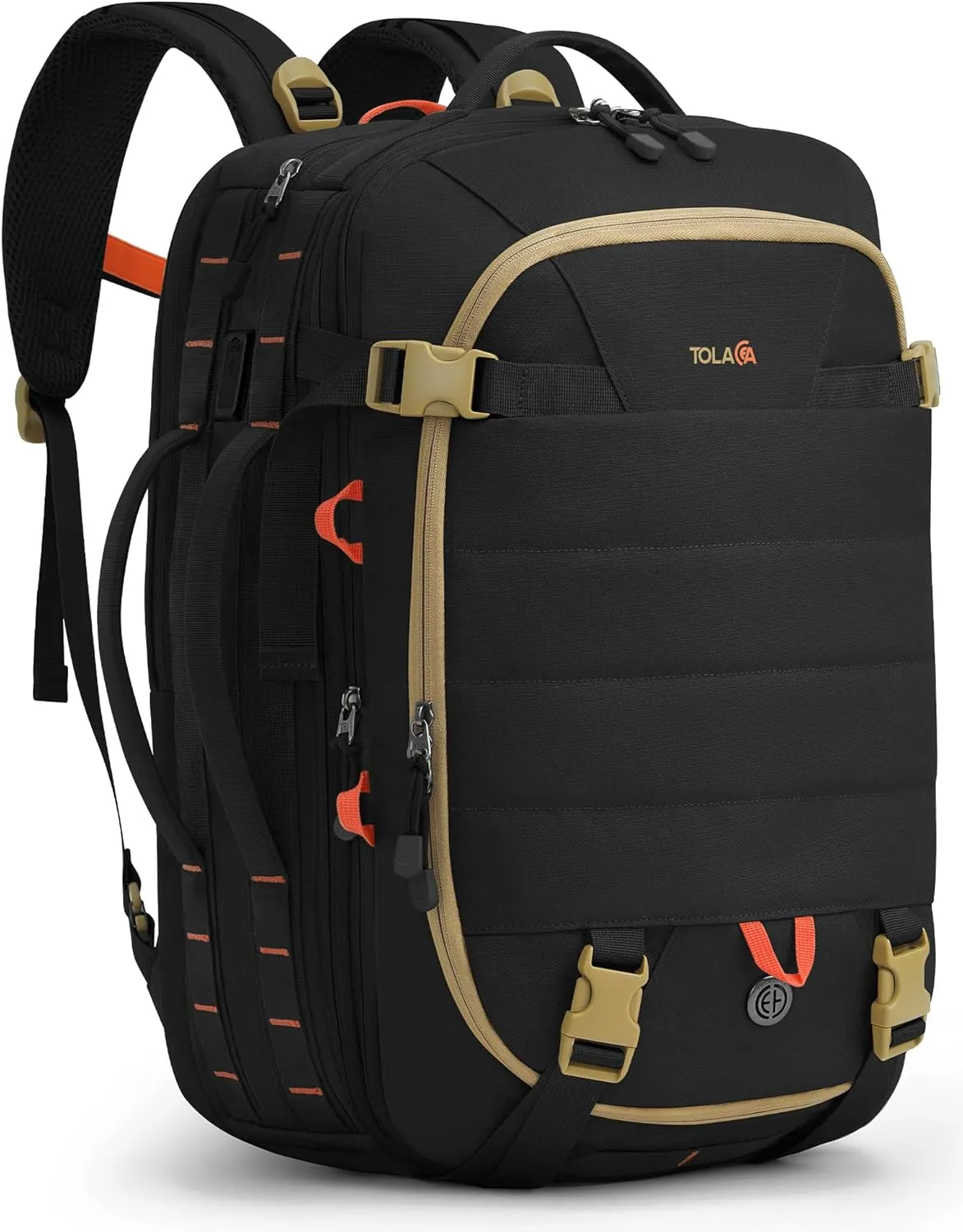 Tolaccea Carry on Travel Backpack, TSA Friendly Flight Approved Laptop Backpack Duffle Bag for Men Women with Dual Laptop Storage for 17.3", USB Charging Port, Business Rucksack 40L-50L Expandable