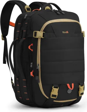 Tolaccea Carry on Travel Backpack, TSA Friendly Flight Approved Laptop Backpack Duffle Bag for Men Women with Dual Laptop Storage for 17.3", USB Charging Port, Business Rucksack 40L-50L Expandable