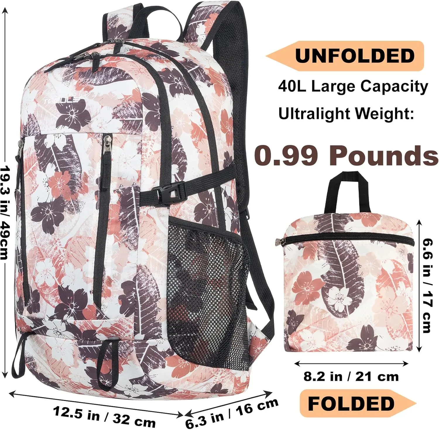 TOMULE Day Hiking Backpack - Small Waterproof Travel Backpack for Women, 40L