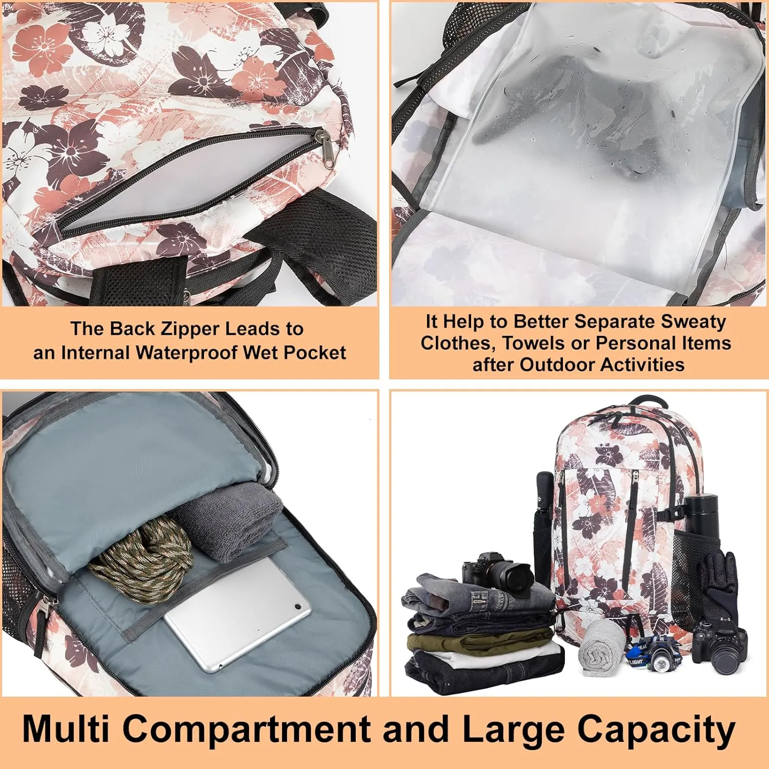 TOMULE Day Hiking Backpack - Small Waterproof Travel Backpack for Women, 40L