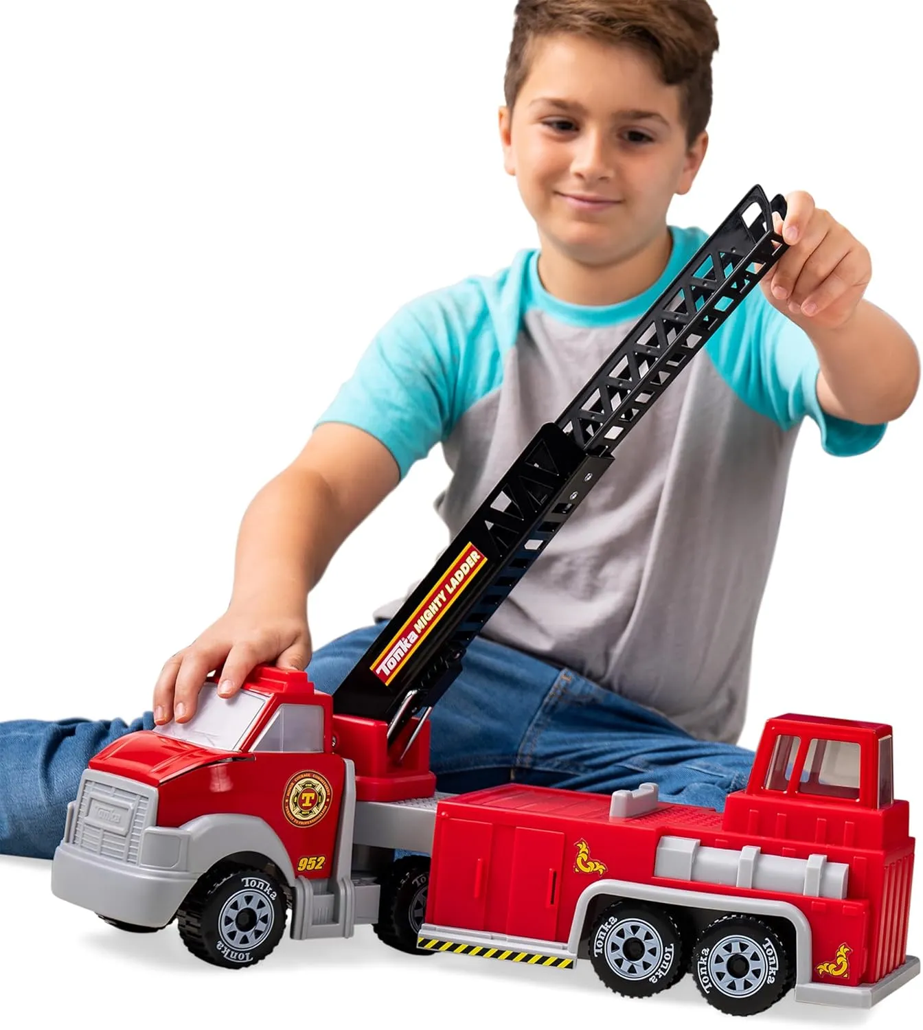 Tonka Steel Classics Hook N’ Ladder Fire Truck – Made with Steel & Sturdy Plastic, Red Toy Construction Truck, Boys and Girls, Kids, Toddlers, Ages 3 