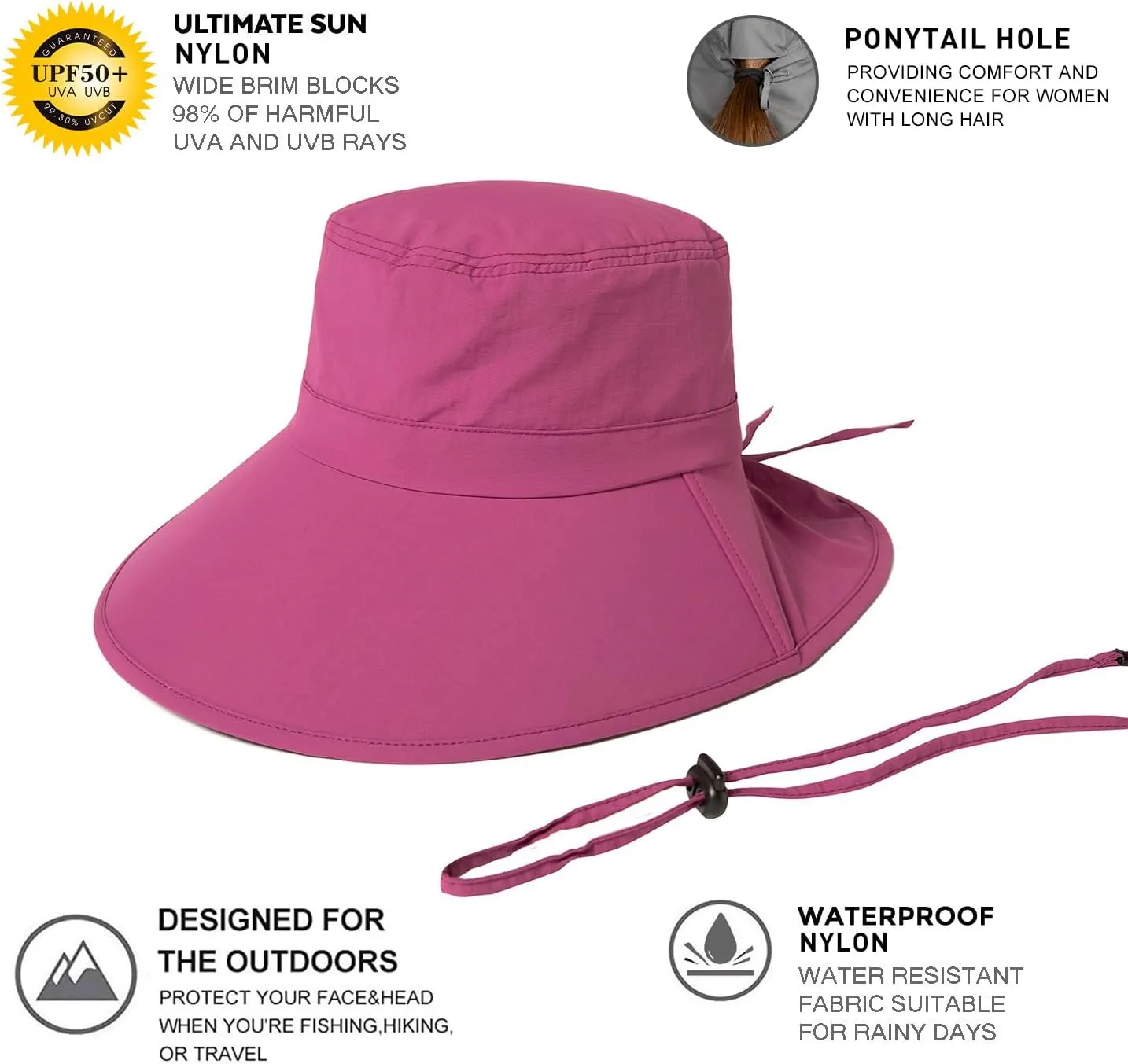 TOP-EX XL Sun Hats for Women, UV Protection Wide Brim Summer Hats with Ponytail Hole & Neck Flap Waterproof Gardening Hat