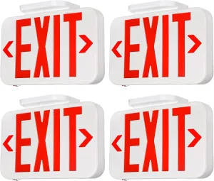 TORCHSTAR LED Exit Sign, Emergency Exit Light with Battery Backup, Double Face, UL 924, AC 120/277V, Damp Location, Hardwired Red Letter Exit Lights for Business Indoor, Pack of 4