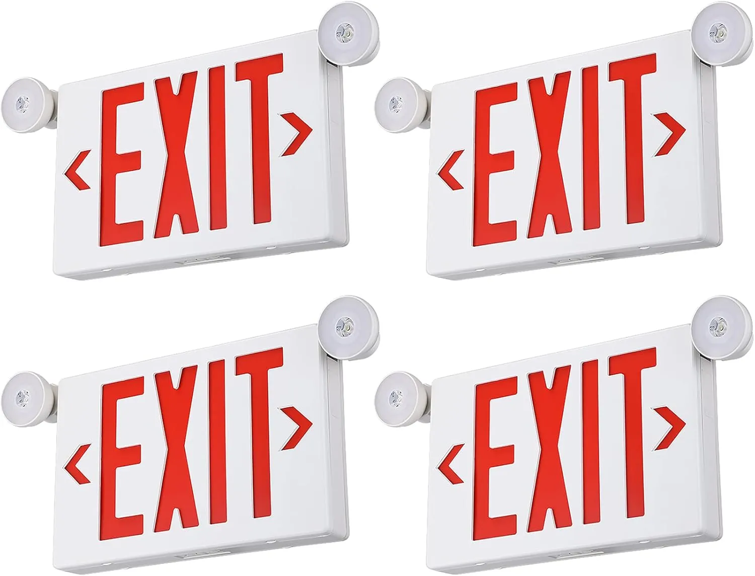 TORCHSTAR Red LED Exit Sign with Emergency Lights, UL 924, Emergency Exit Light with Battery Backup, Adjustable Heads, Fire Exit Sign with Lights, Double Face, AC 120/277V, Damp Location, Pack of 4