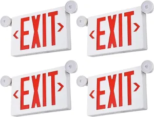 TORCHSTAR Red LED Exit Sign with Emergency Lights, UL 924, Emergency Exit Light with Battery Backup, Adjustable Heads, Fire Exit Sign with Lights, Double Face, AC 120/277V, Damp Location, Pack of 4