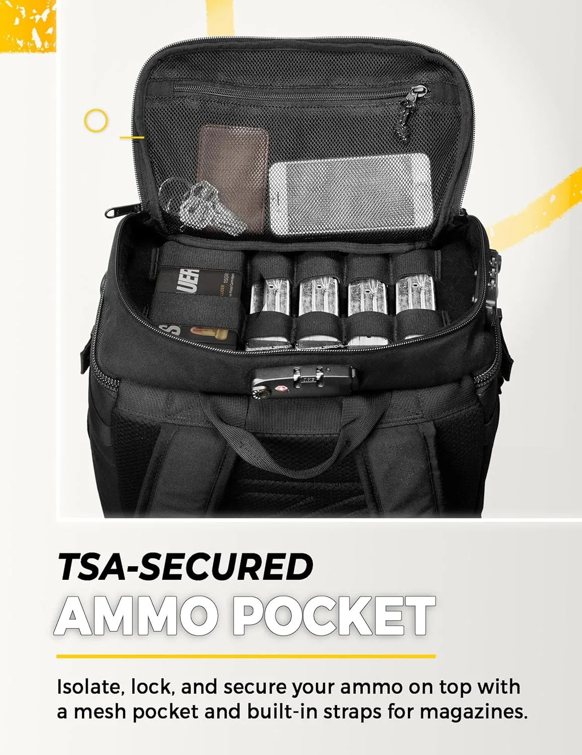 TradeSmart Range Backpack for Handguns, Ammo & Shooting Gear with 3 Lockable Compartments, Ear & Eye Protection Kit Optional