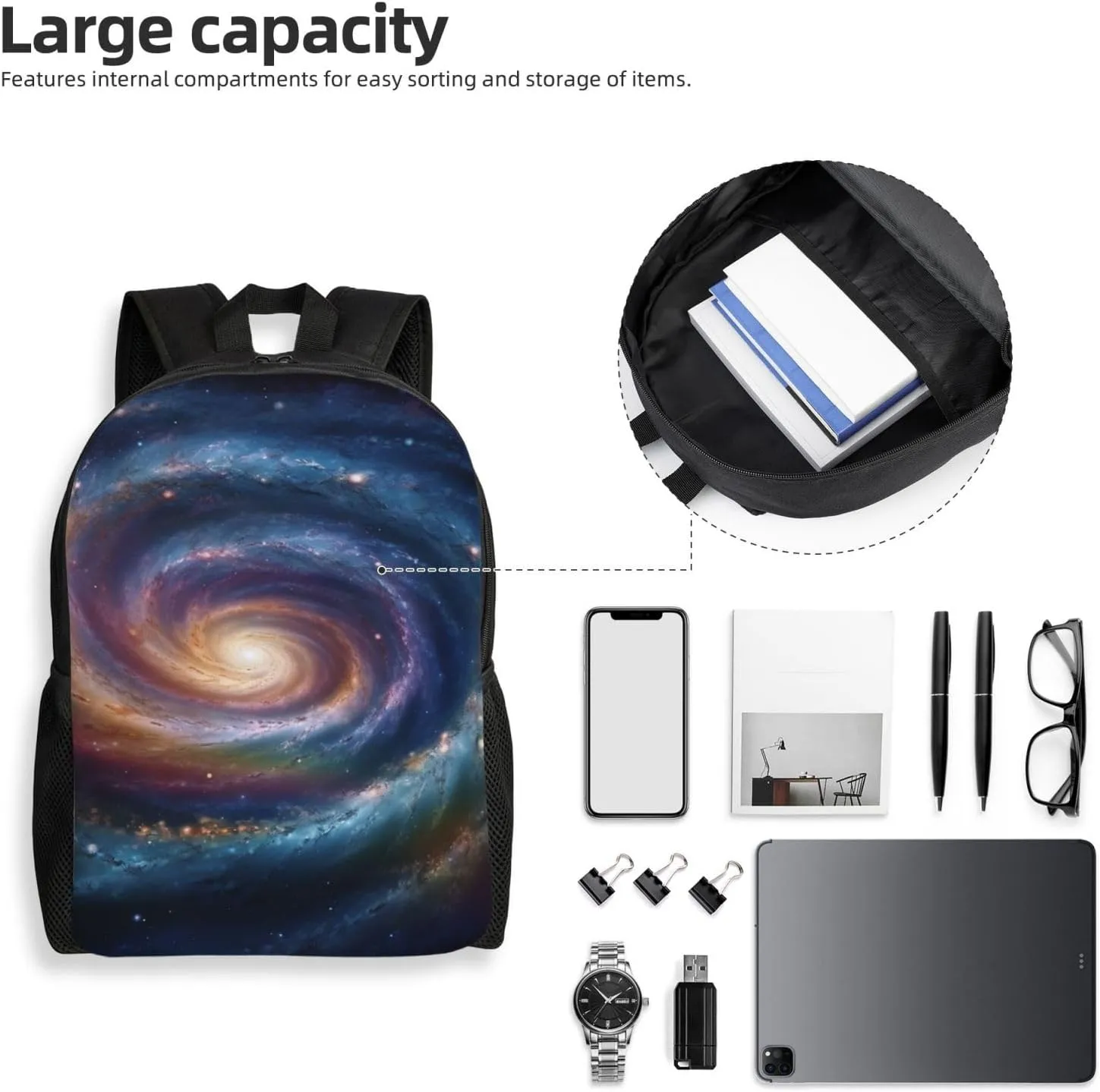 Travel Backpack Space Spiral Cosmic Energy Carry on Backpack Lightweight Business 16inches Laptop Backpack for Men Women