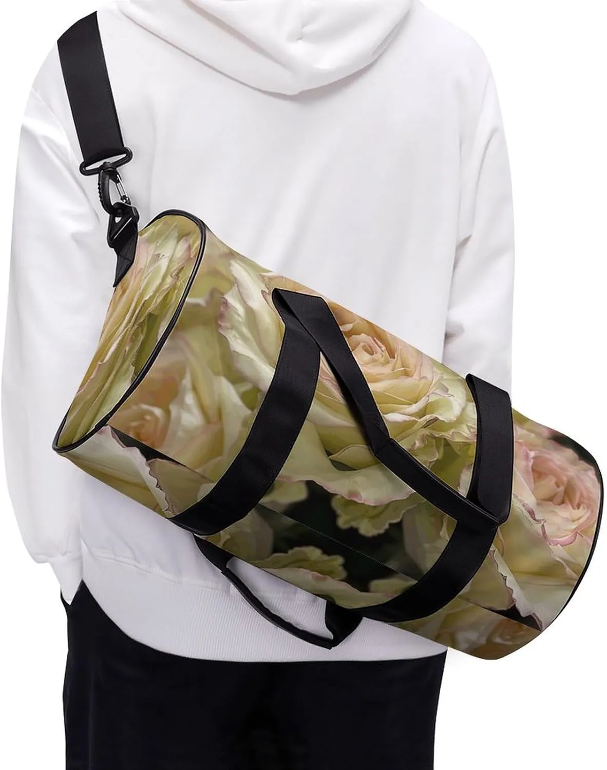Travel Duffel Bag for Men And Women,Light Yellow Bouquet Waterproof Sports Fitness Bag Portable Travel Duffel Bag