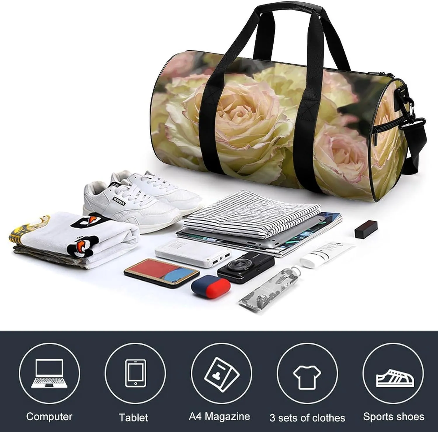 Travel Duffel Bag for Men And Women,Light Yellow Bouquet Waterproof Sports Fitness Bag Portable Travel Duffel Bag