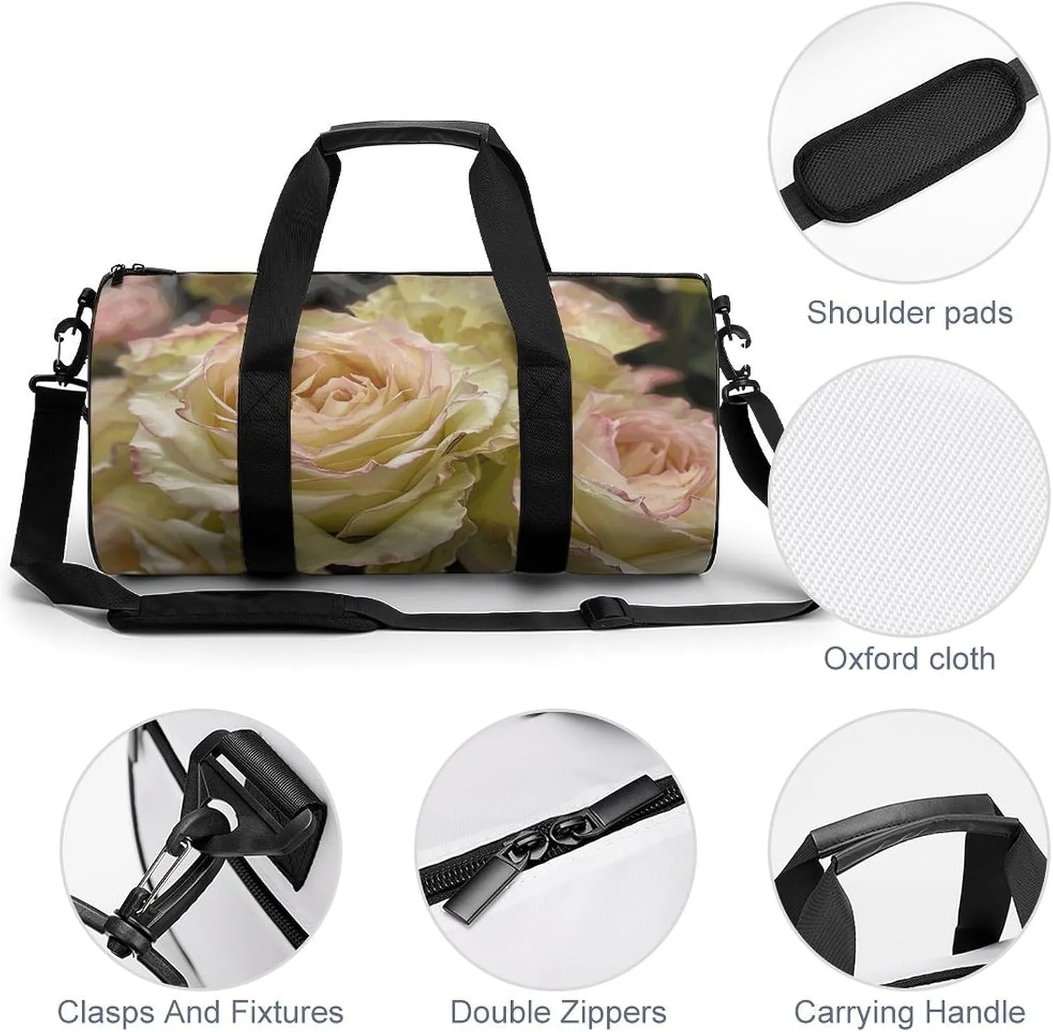 Travel Duffel Bag for Men And Women,Light Yellow Bouquet Waterproof Sports Fitness Bag Portable Travel Duffel Bag