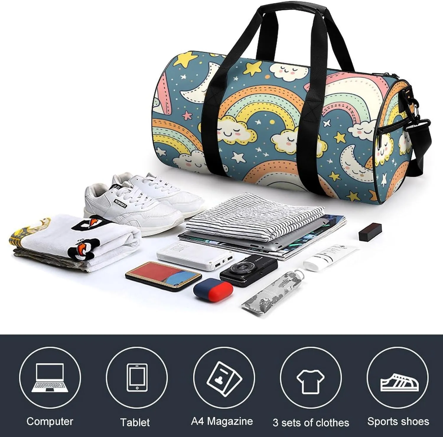Travel Duffel Bag for Men And Women,Moon Collage Pattern Waterproof Sports Fitness Bag Portable Travel Duffel Bag