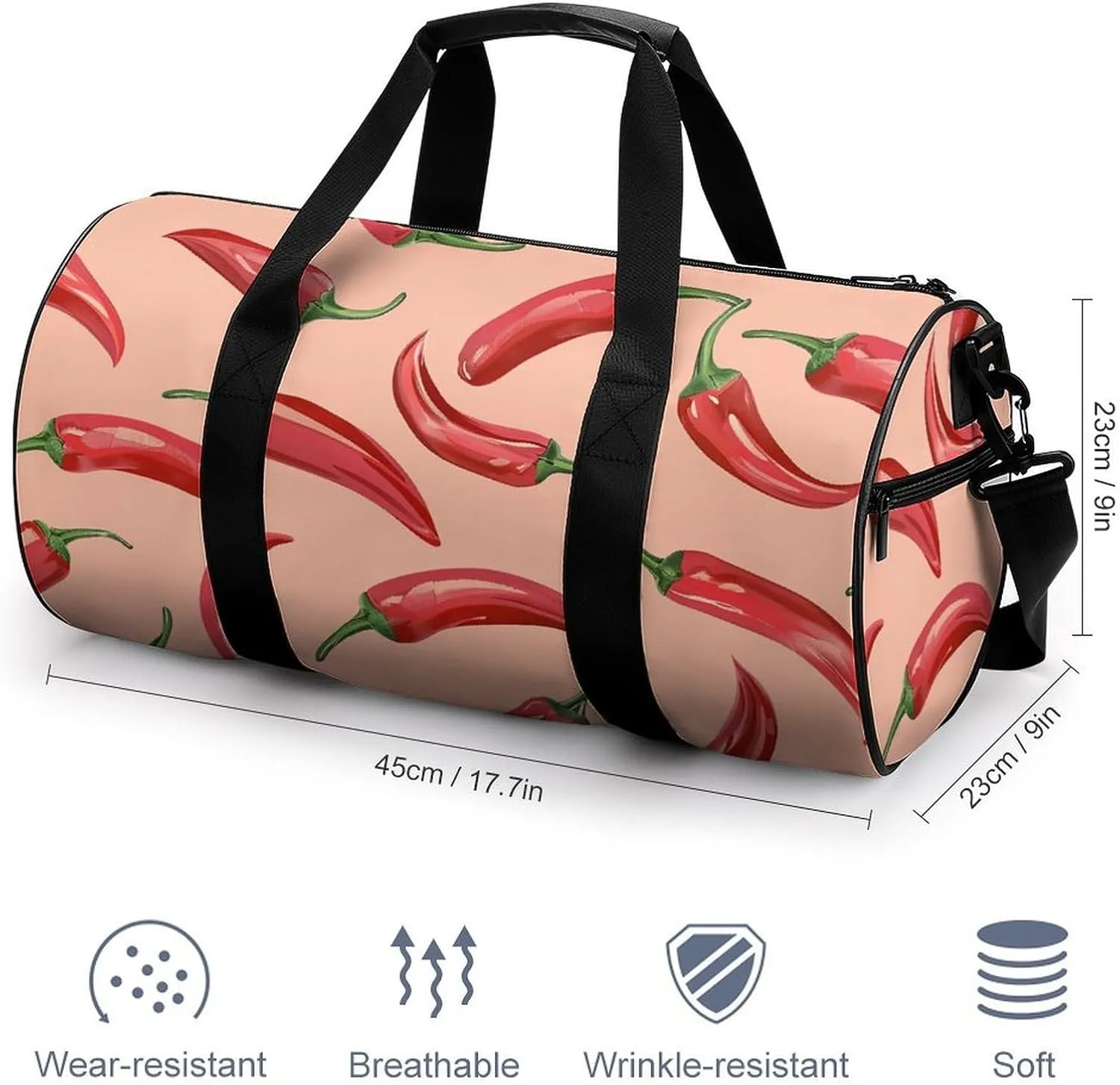 Travel Duffel Bag for Men And Women,Red Chili Pepper Pattern Waterproof Sports Fitness Bag Portable Travel Duffel Bag