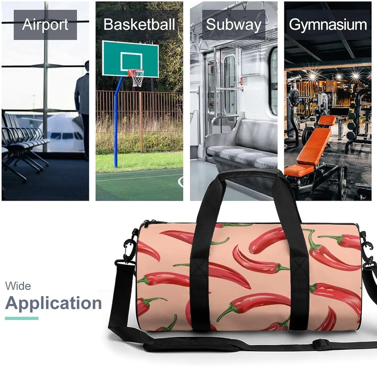 Travel Duffel Bag for Men And Women,Red Chili Pepper Pattern Waterproof Sports Fitness Bag Portable Travel Duffel Bag