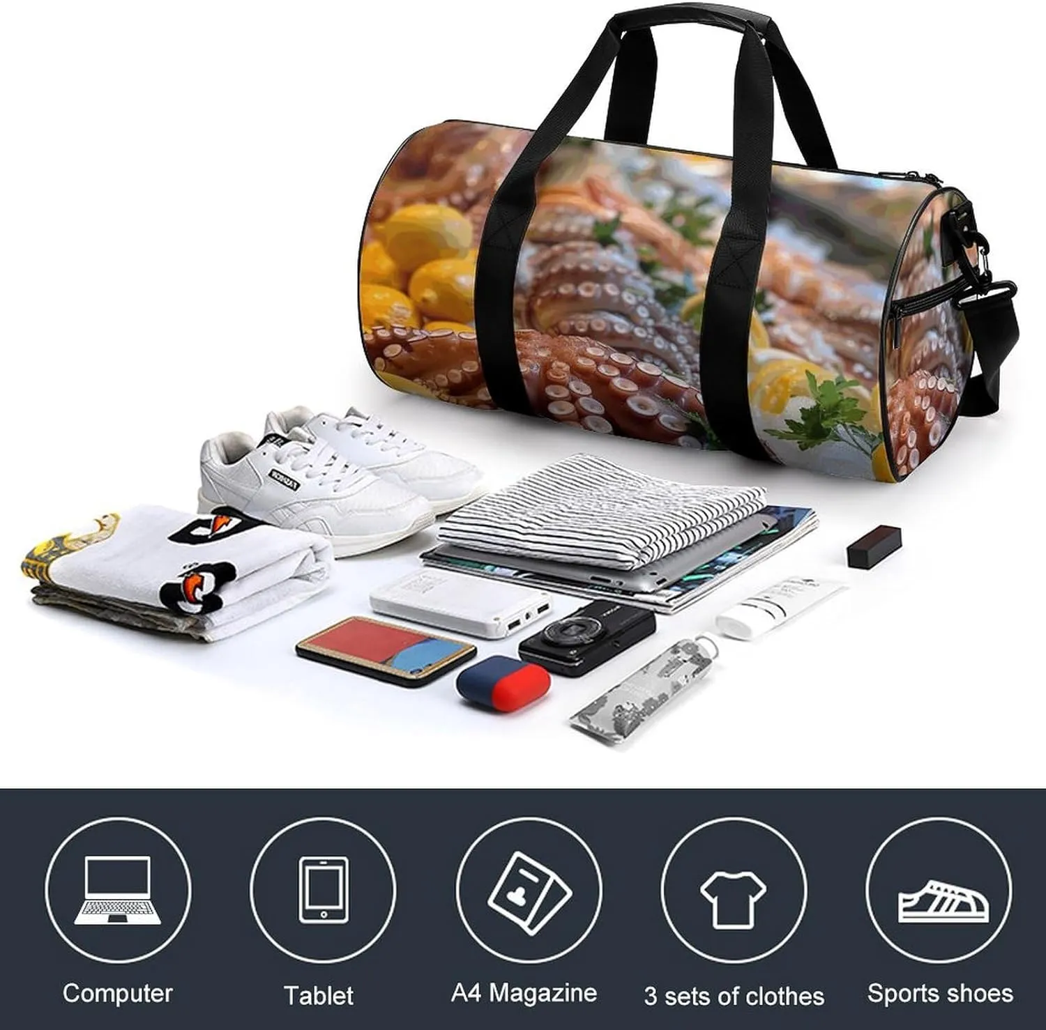 Travel Duffel Bag for Men And Women,Seafood Food Photos Waterproof Sports Fitness Bag Portable Travel Duffel Bag