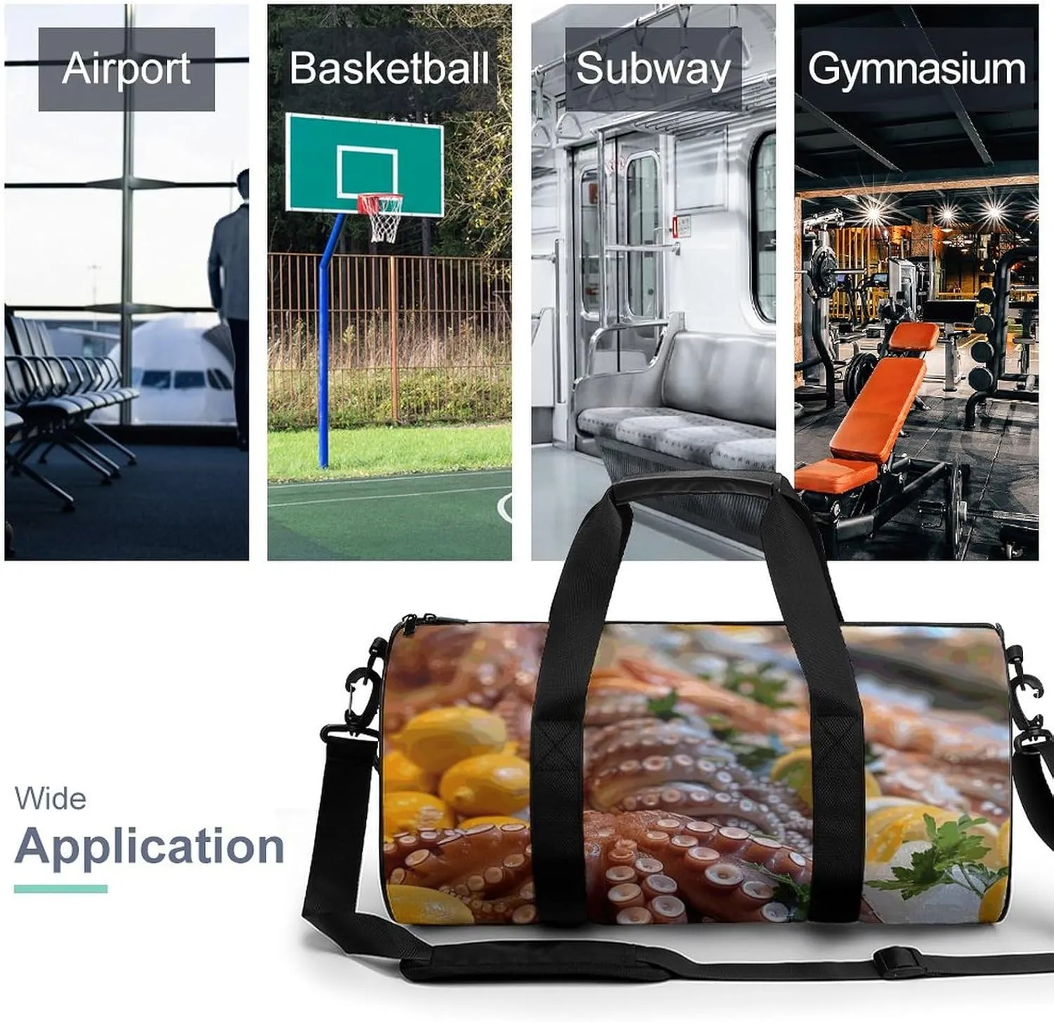 Travel Duffel Bag for Men And Women,Seafood Food Photos Waterproof Sports Fitness Bag Portable Travel Duffel Bag