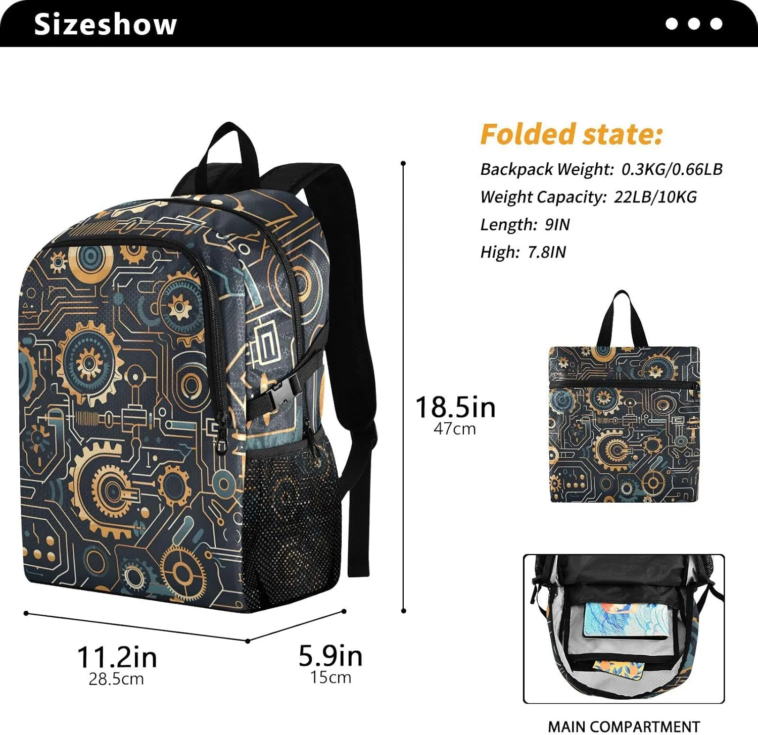 Travel Hiking Daypack Foldable Packable Backpack Machinery Waterproof Lightweight Casual Rucksuck for Men Women