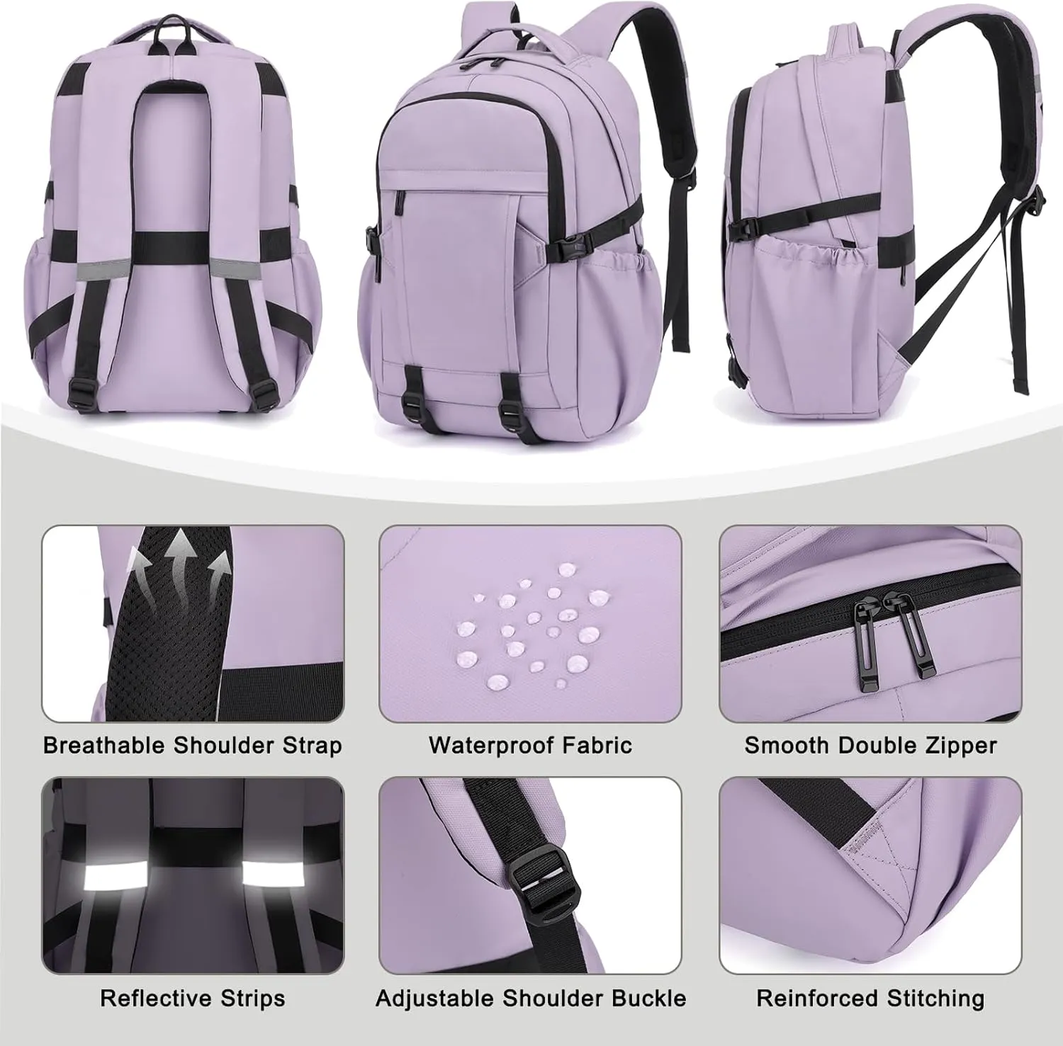 Travel Laptop Backpack for Women Men, 15.6 Inch Work Business College Backpacks School Bookbag Casual Daypack (Purple)