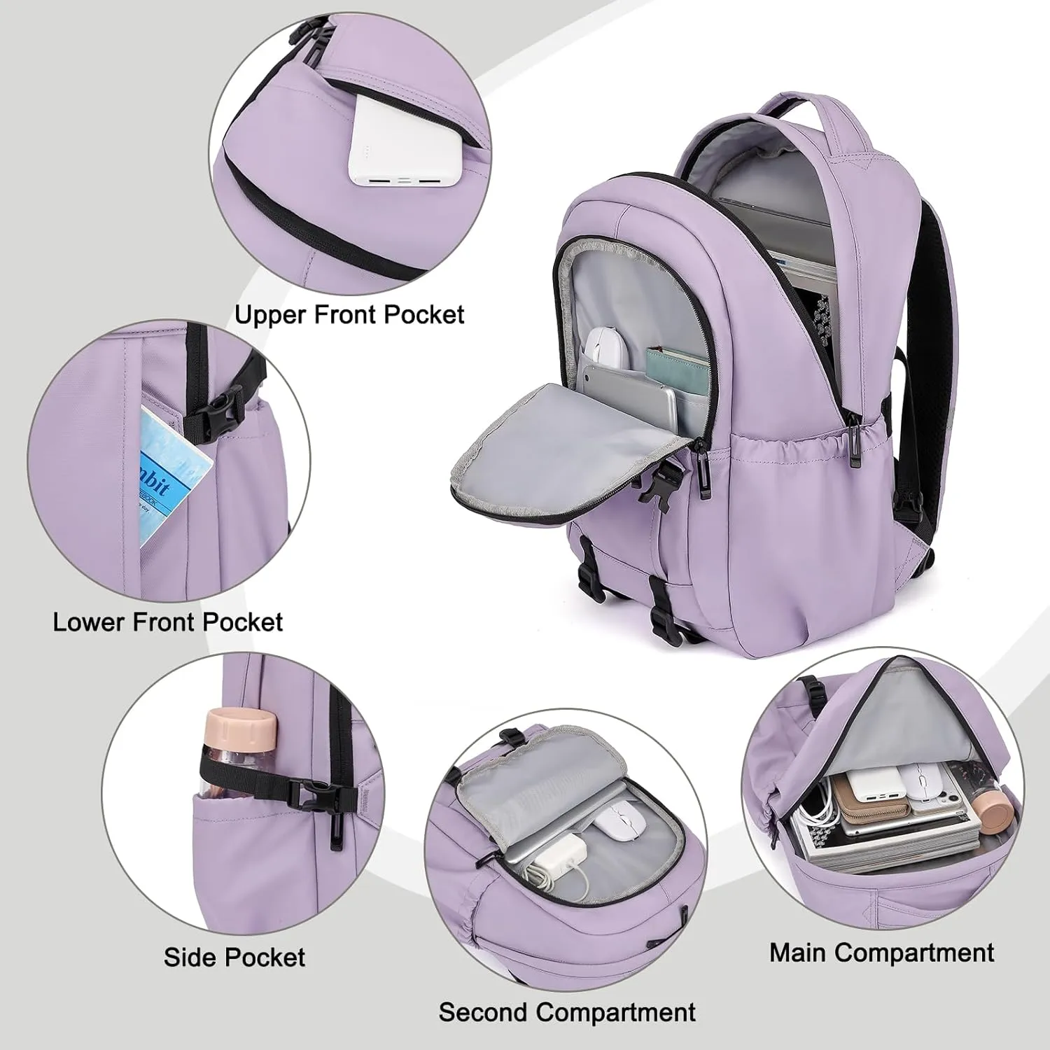 Travel Laptop Backpack for Women Men, 15.6 Inch Work Business College Backpacks School Bookbag Casual Daypack (Purple)