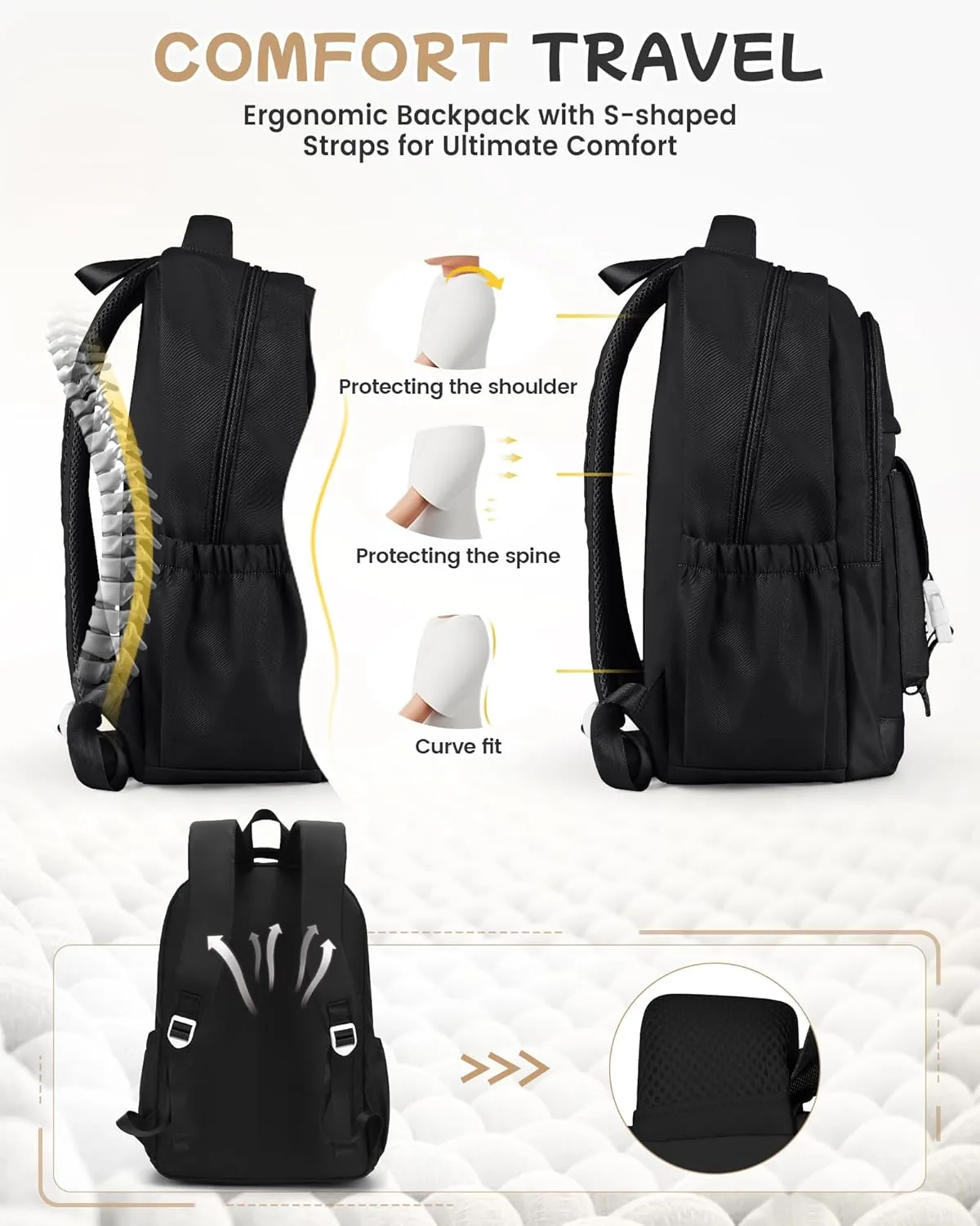 Travel Laptop Backpack for Women,Carry on Bags for Airplanes Men Teacher Work Cute Aesthetic Backpack,Large Casual Daypack Personal item Bag,Black