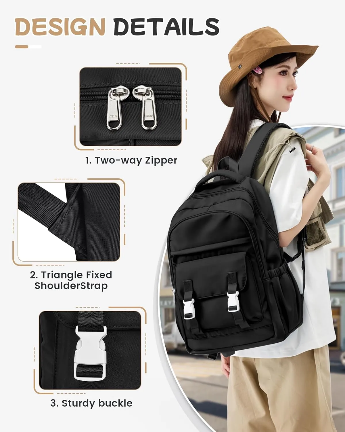 Travel Laptop Backpack for Women,Carry on Bags for Airplanes Men Teacher Work Cute Aesthetic Backpack,Large Casual Daypack Personal item Bag,Black