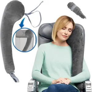 TRAVELREST All-in-One Neck & Body Pillow, Advanced Support Design, Travel Essential, Memory Foam Inserts, Inflatable, Airplane & Car Seat, Sleeping on Long Flight & Trips, Grey (Washable Velour Cover)