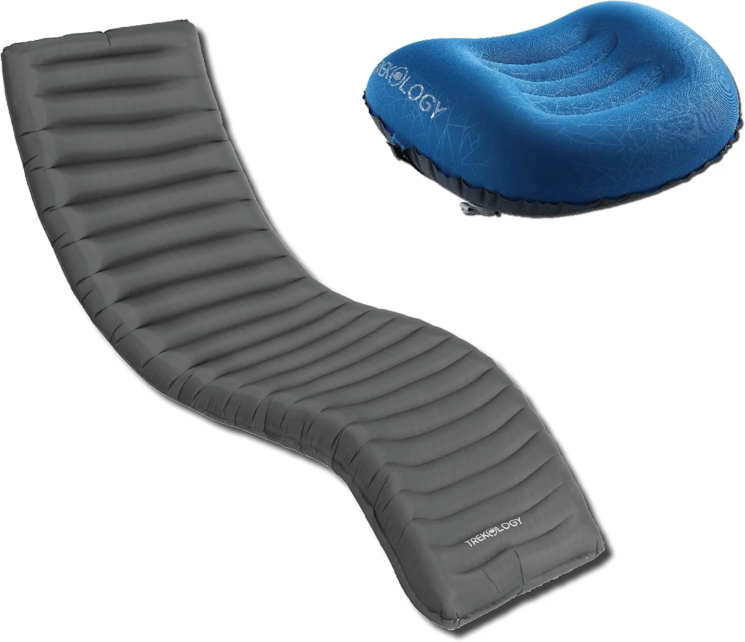 TREKOLOGY ALUFT2.0(Deep Blue) & UL Sleeping Pad, Compact, Comfortable, Ergonomic Inflating Pillow, Inflatable Camping Mat for Travel, Camping, Hiking. Compact Lightweight Sleeping System