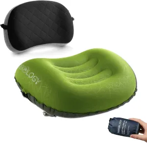 TREKOLOGY ALUFT2(Green) Inflatable Pillow for Camping, Deluxe Camping Pillows for Backpacking Pillows Ultralight, Inflatable Travel Pillow, Blow Up Pillows, Pad Attachment Strap for Camp Mat