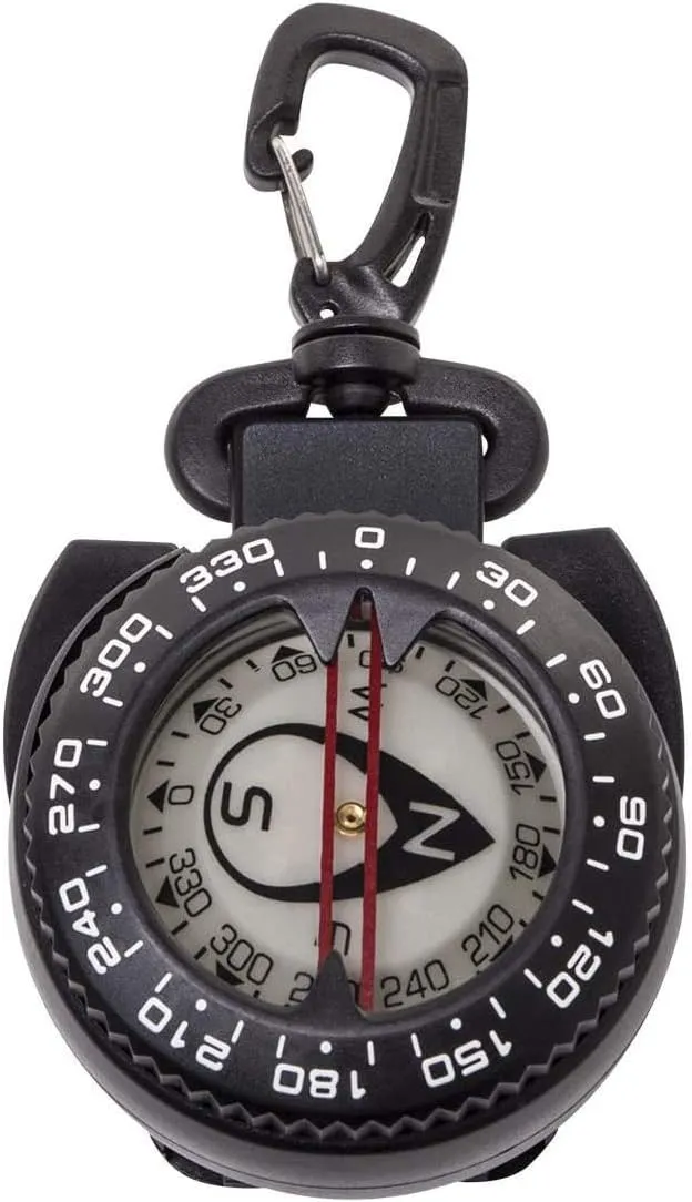 Trident Retractor Compass with Gate snap, Waterproof Oil Filled Compass for Scuba, Camping, Kayaking and Outdoor Sports