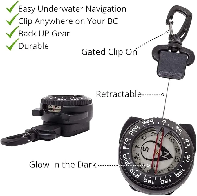 Trident Scuba Diving Compass, Waterproof Oil Filled Compass for Scuba, Camping, Kayaking and Outdoor Sports