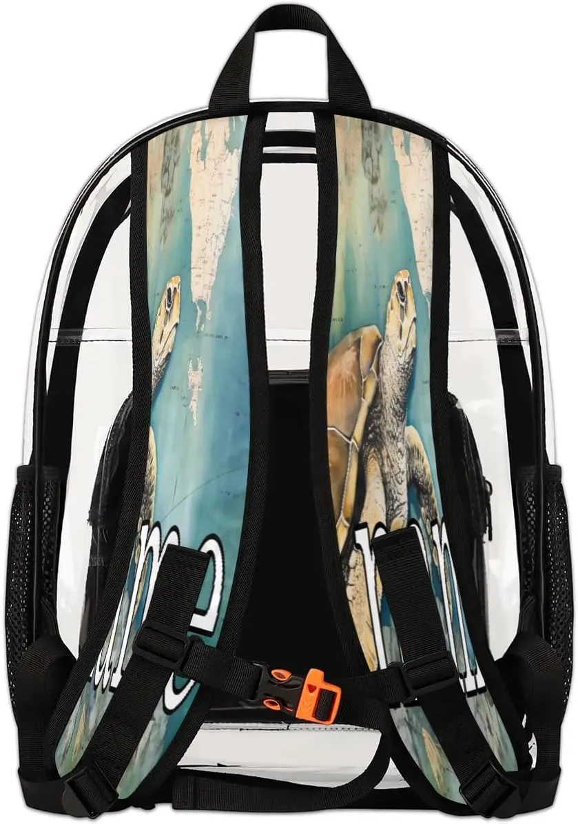 Tropical Turtle Personalized Clear Backpack Custom Waterproof PVC Transparent Backpack with Name Heavy Duty Transparent Bag for Work Travel Concerts