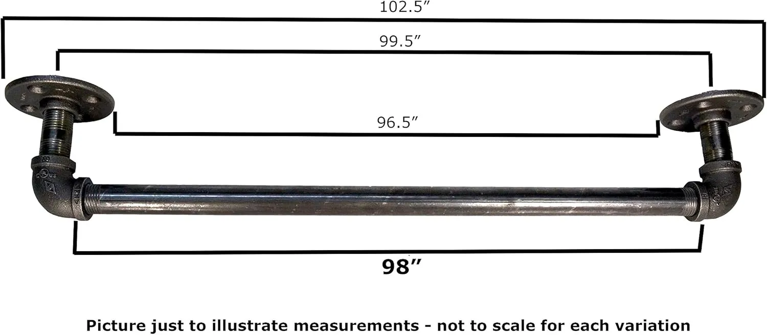 Turnbull Farms(TM) Industrial Pipe Curtain Rod (98 inch bar 2 Segments) - Multiple Sizes