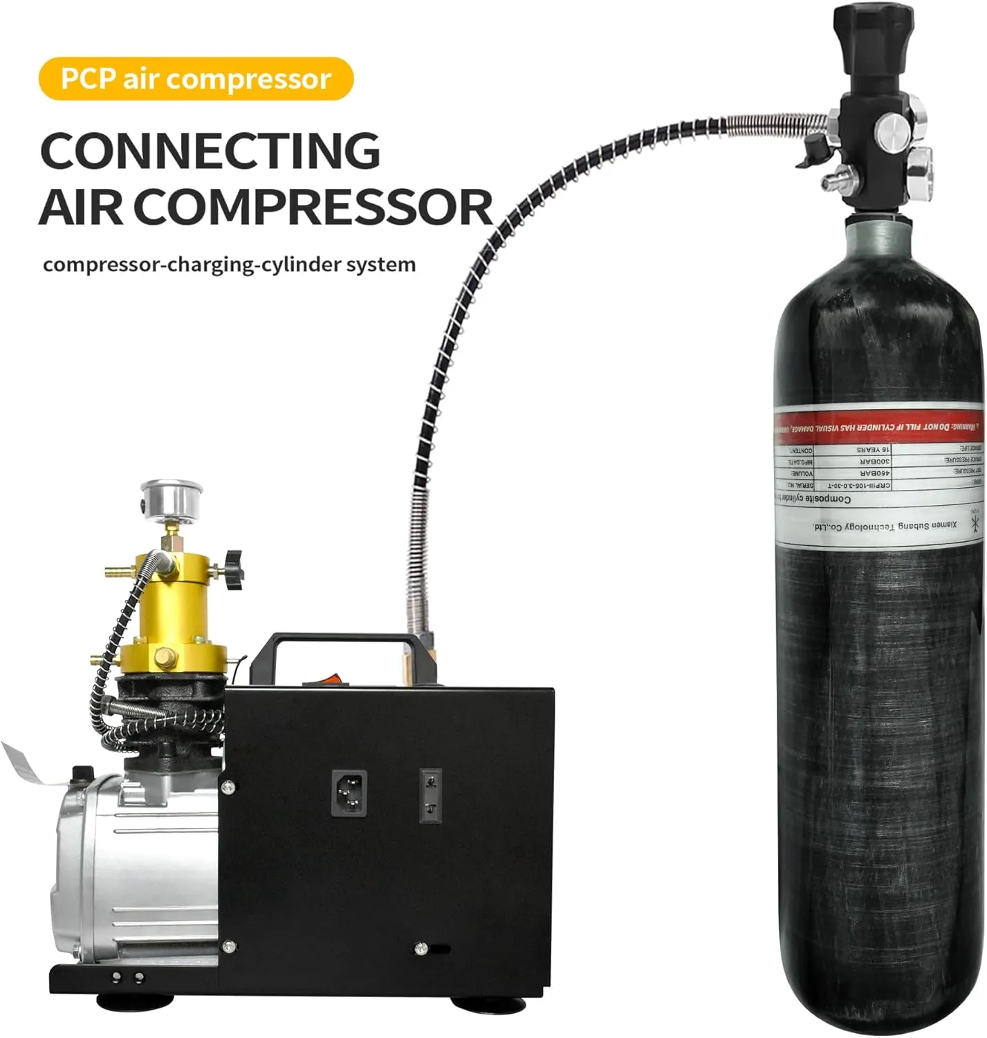 TUXING 3L 4500psi Carbon Fiber Air Tank（Empty Bottle & Paintball Fill Station with Valve Regulator Gauge for PCP Game