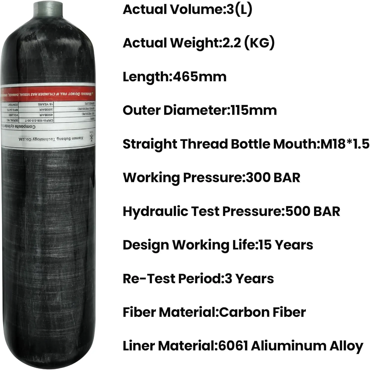TUXING 3L 4500psi Carbon Fiber Air Tank（Empty Bottle & Paintball Fill Station with Valve Regulator Gauge for PCP Game
