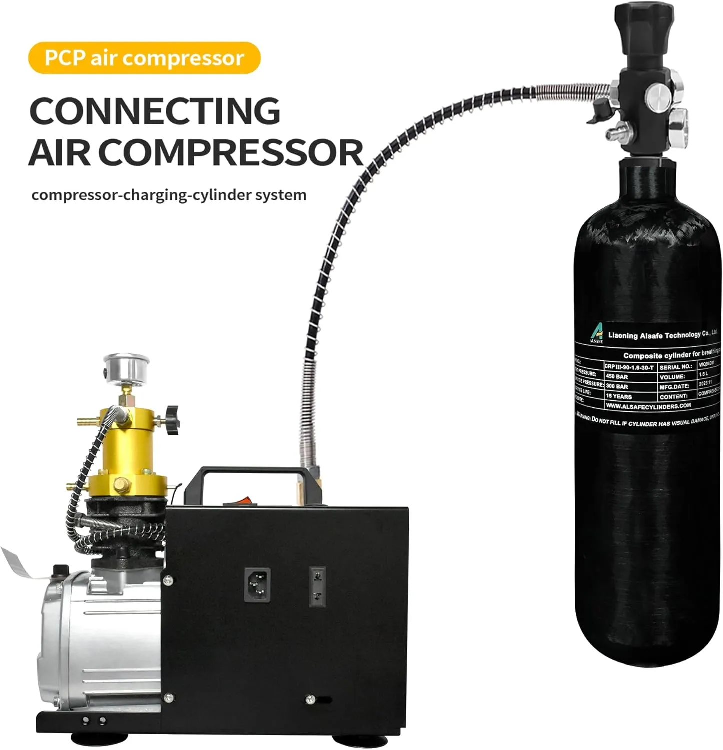 TUXING 4500Psi Pcp Air Tank 1.6L 98Cu in Carbon Fiber HPA Tank,Gas Cylinder,Paintball Hunting for PCP Air Rifle Gun Daystate and FX Thread M18 * 1.5
