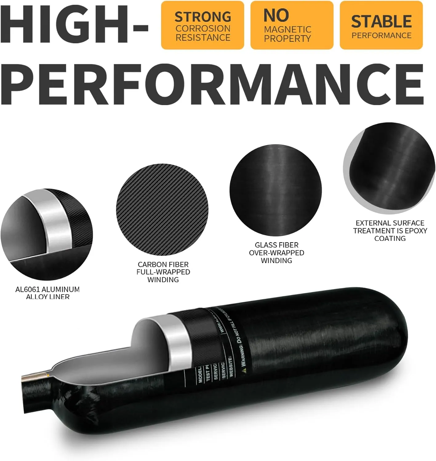 TUXING 4500Psi Pcp Air Tank 1.6L 98Cu in Carbon Fiber HPA Tank,Gas Cylinder,Paintball Hunting for PCP Air Rifle Gun Daystate and FX Thread M18 * 1.5