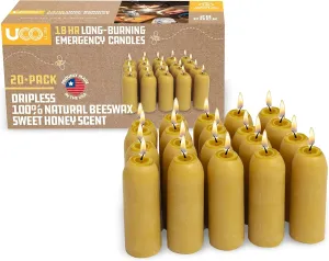 UCO 12-Hour Natural Beeswax Long-Burning Candles for UCO Candle Lanterns and Emergency Preparedness, Made in USA