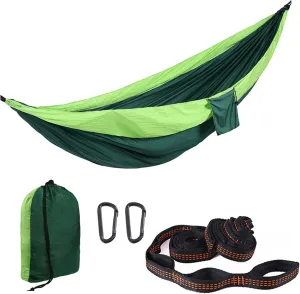 Ultralight Camping Hammock Gear for The Outdoors Hammocks Backpacking Survival or Travel - Portable Lightweight Parachute Nylon Up to 600 lbs (Green)