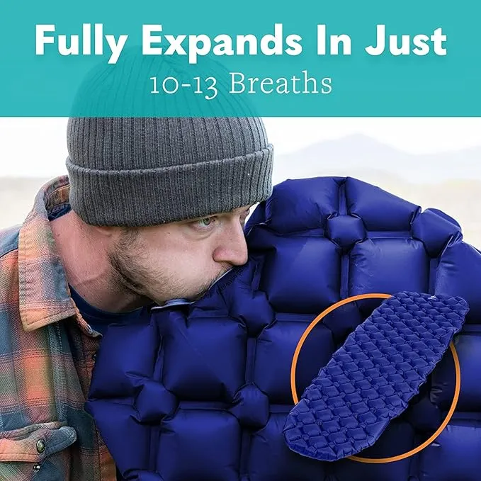 Ultralight Camping Sleeping Pad – Easy to Inflate Air Sleeping Pads for Backpacking, Traveling and Hiking, Designed for Better Stability & Support