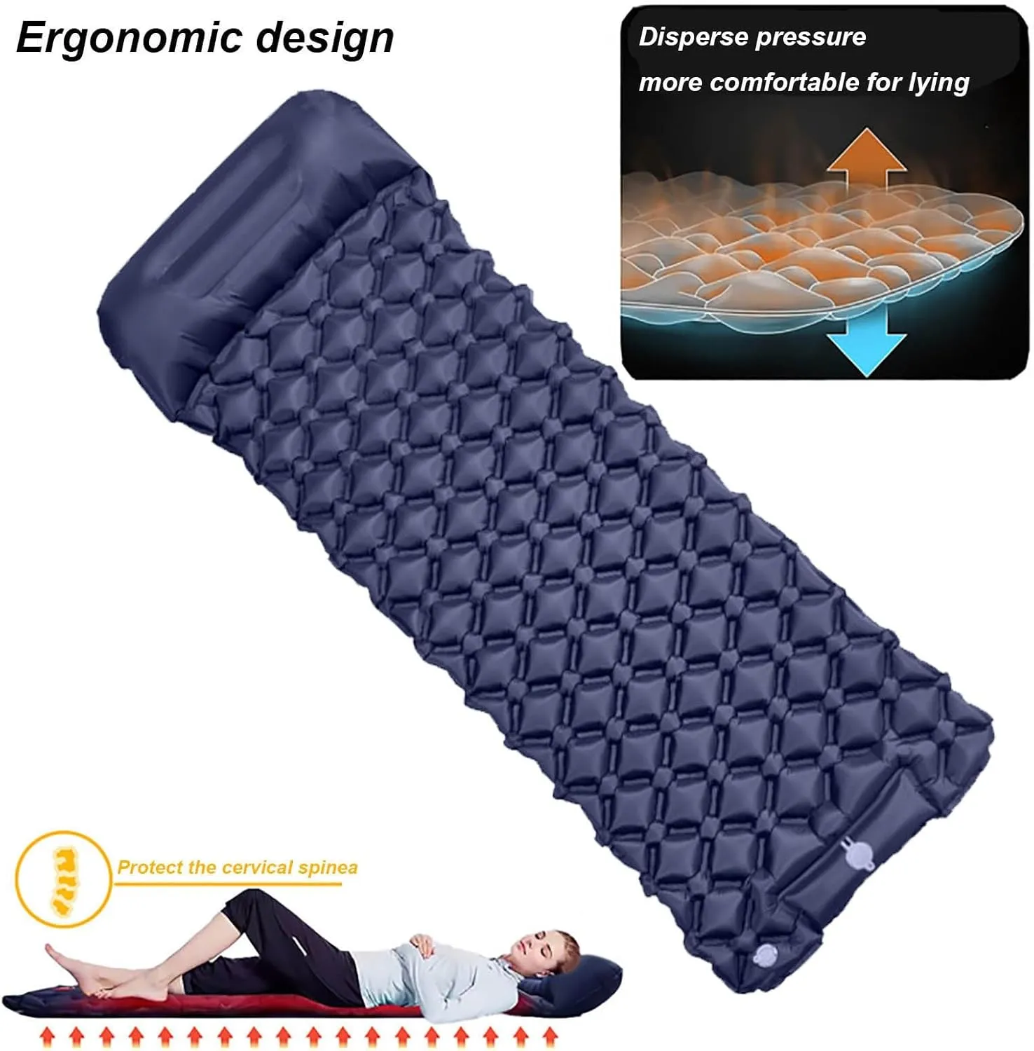 Ultralight Inflatable Sleeping Pad, Air Mattress with Air Ports for Easy Inflation and Compact Storage, Compact Design Durable Air Mattress for Camping, Backpacking, Hiking (Rose,75X24IN)