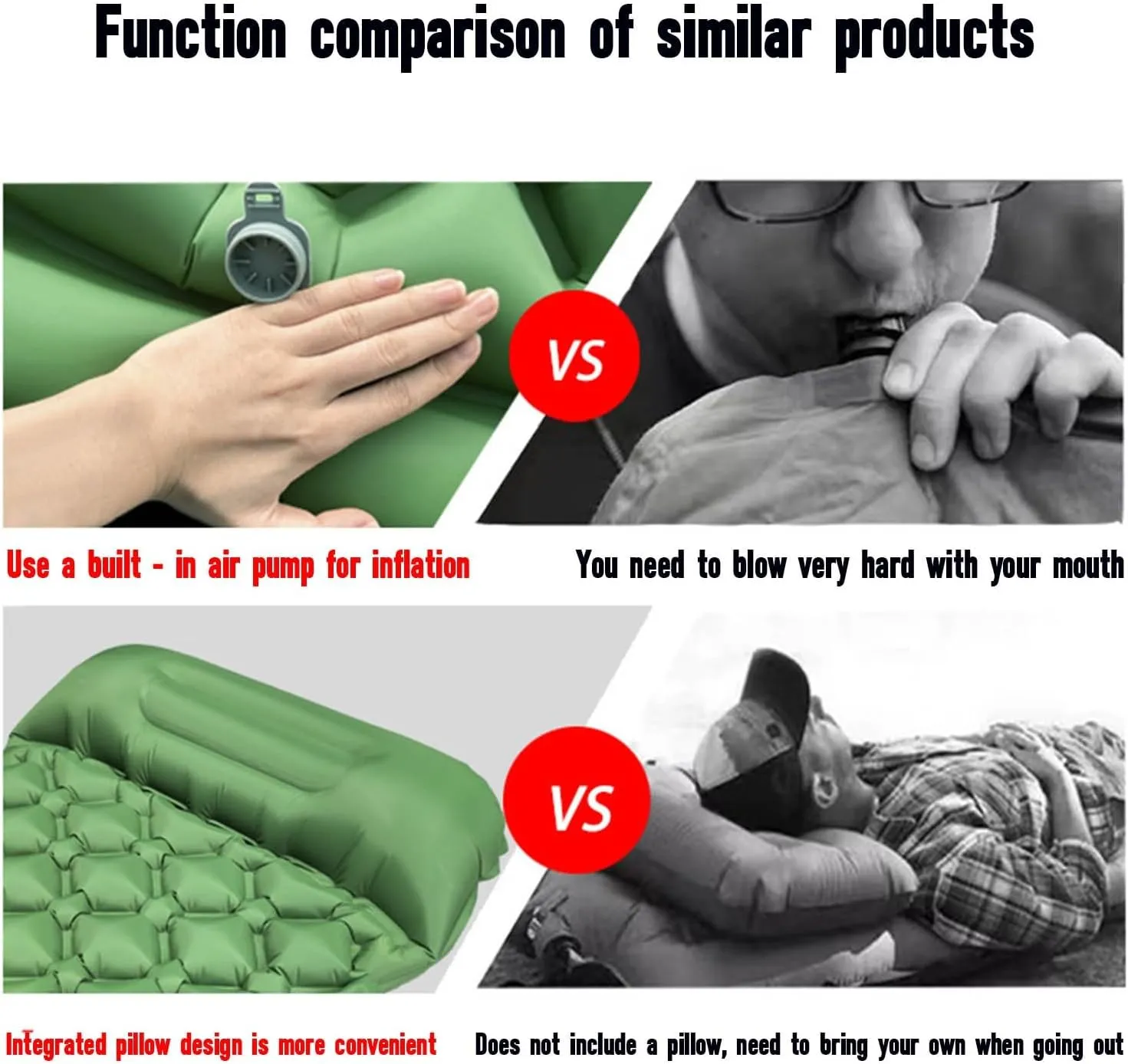 Ultralight Inflatable Sleeping Pad, Air Mattress with Air Ports for Easy Inflation and Compact Storage, Compact Design Durable Air Mattress for Camping, Backpacking, Hiking (Rose,75X24IN)