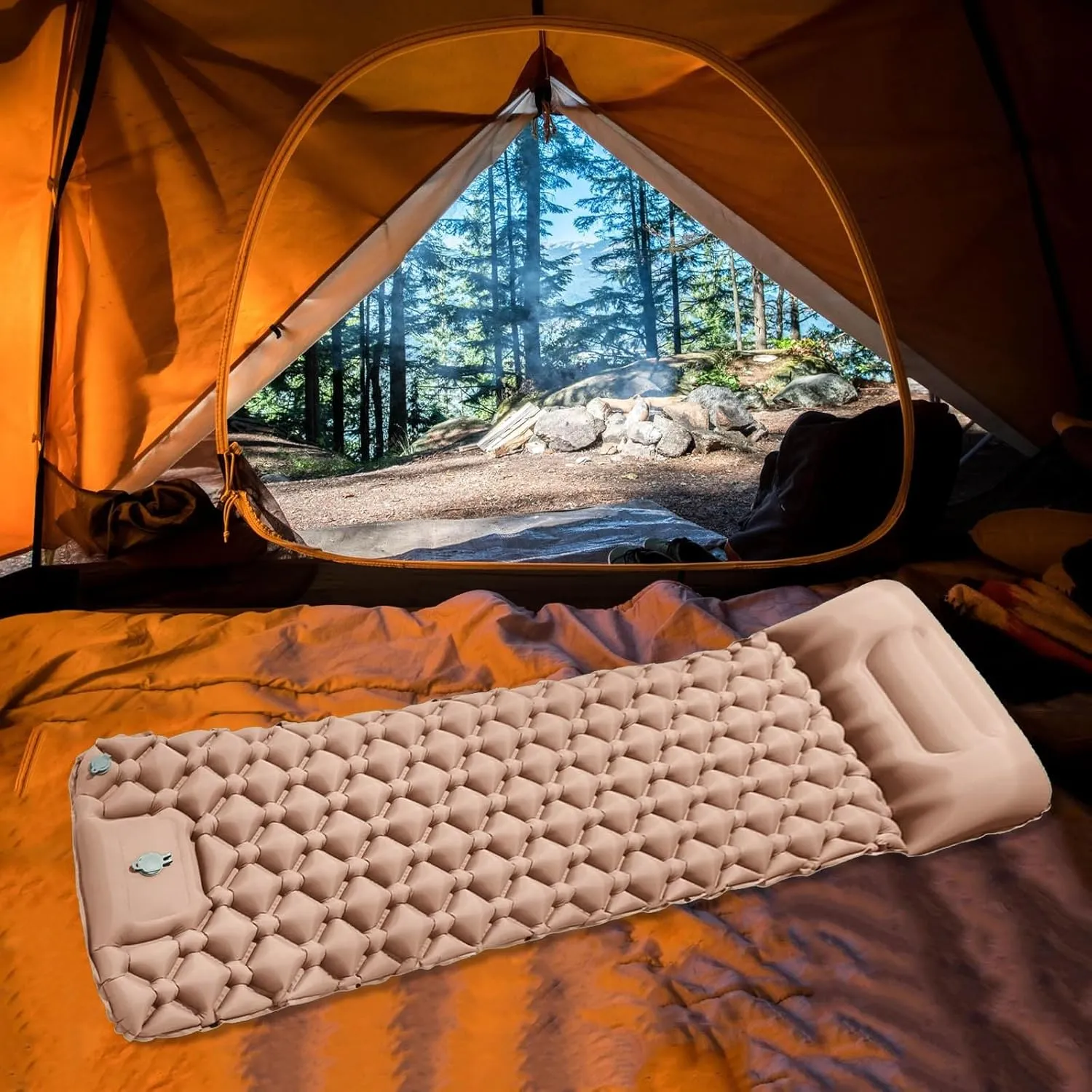 Ultralight Inflatable Sleeping Pad, Air Mattress with Air Ports for Easy Inflation and Compact Storage, Compact Design Durable Air Mattress for Camping, Backpacking, Hiking (Rose,75X24IN)