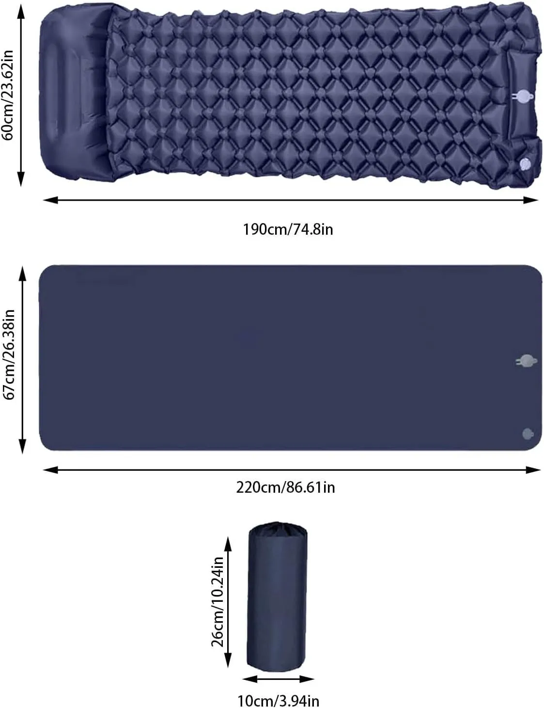 Ultralight Inflatable Sleeping Pad, Air Mattress with Air Ports for Easy Inflation and Compact Storage, Compact Design Durable Air Mattress for Camping, Backpacking, Hiking (Rose,75X24IN)