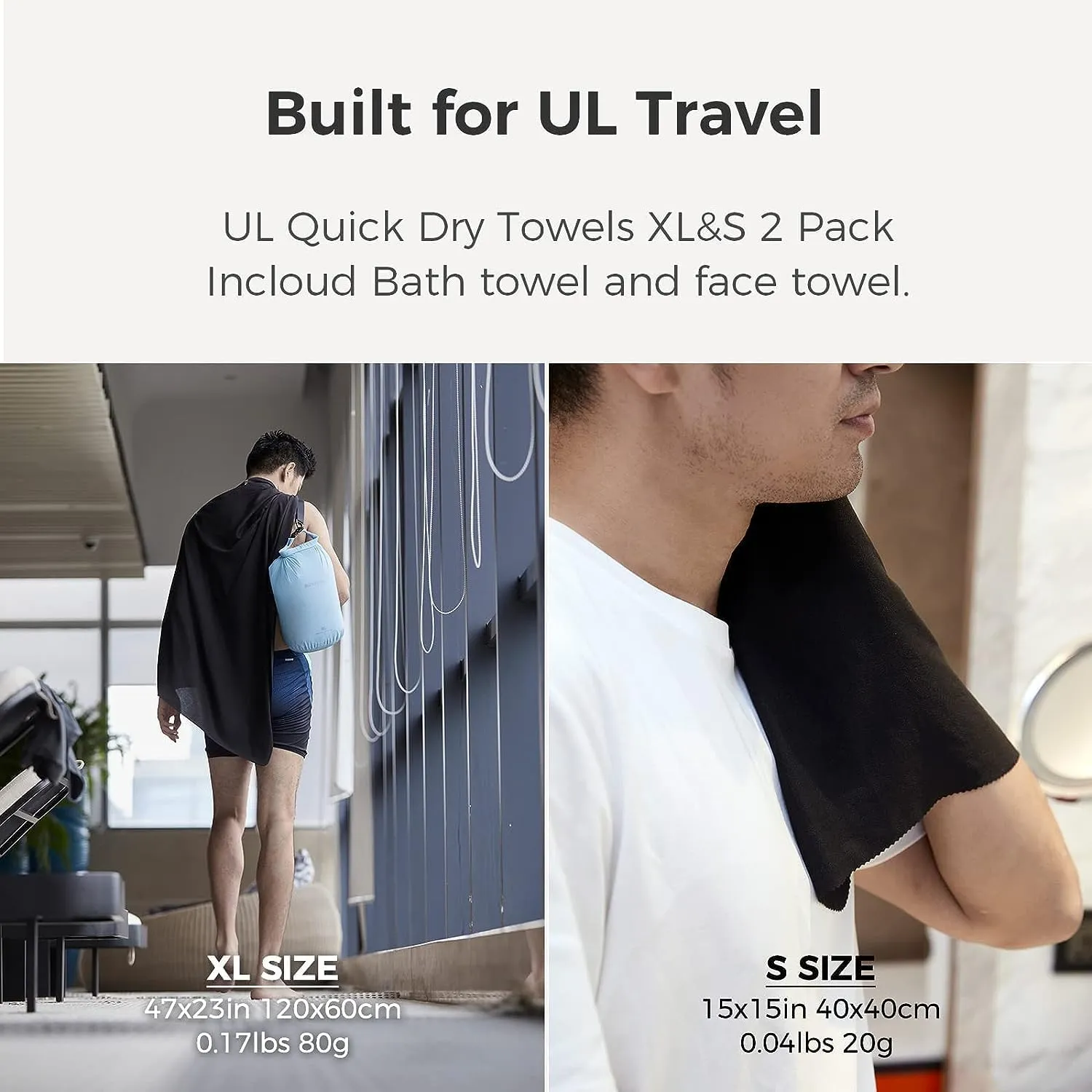 Ultralight Quick Dry Towels in XLarge & Small Sizes with Compact Packable Pocket Microfiber Towel for Backpacking Travel Beach Hiking Swimming Sports & Yoga(Purple 2 Set)