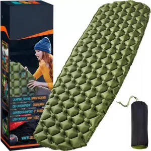 Ultralight Sleeping Pad - Inflatable Sleeping Mat for Camping, Hiking, Backpacking - 74x22 Inches Compact Air Mattress, Waterproof Gear for Travel Outdoors - Green