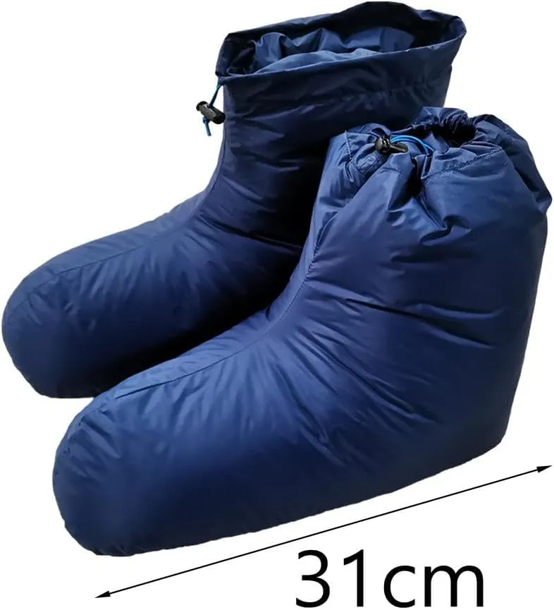 Ultralight Winter Down Booties Socks Slipper Boots with Storage Bag - Anti Slip Windproof Soft Cozy Foot Warmer Sleeping Socks for Camping Backpacking Skiing Bedroom