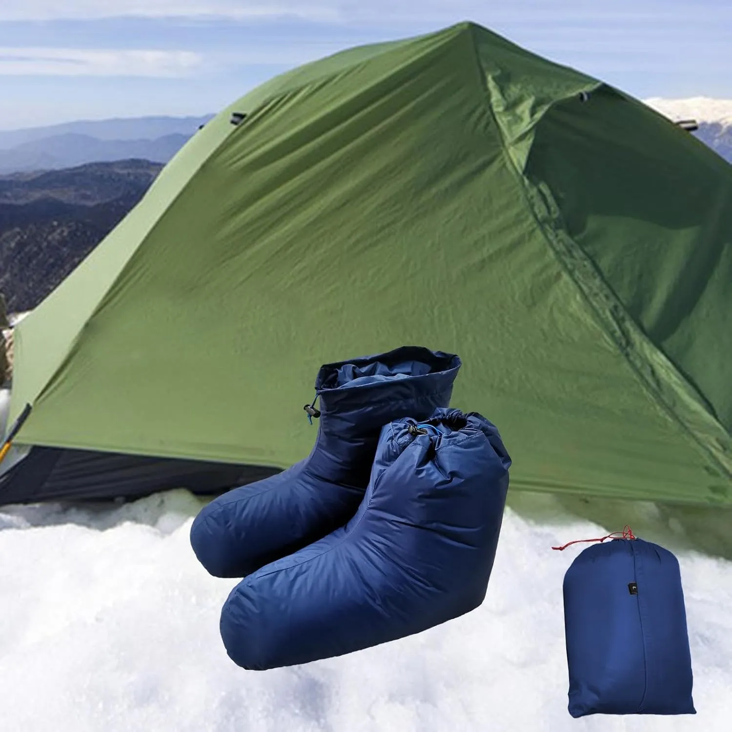 Ultralight Winter Down Booties Socks Slipper Boots with Storage Bag - Anti Slip Windproof Soft Cozy Foot Warmer Sleeping Socks for Camping Backpacking Skiing Bedroom
