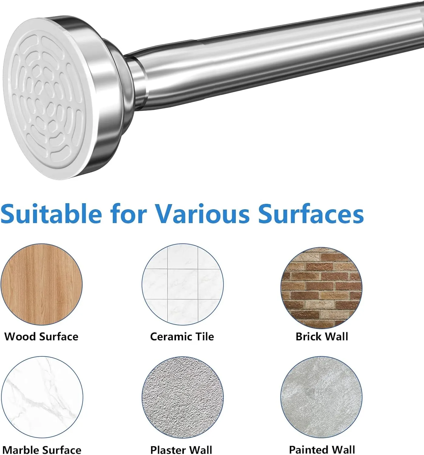 Umimile Shower Curtain Rod 57-100 Inches, 1 Inch Diameter Adjustable Spring Tension Curtain Rod, 304 Stainless Steel Shower Rod for Bathroom, Windows, Never Rust Non-Slip